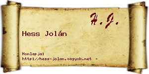 Hess Jolán névjegykártya